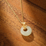 Collier Jade Blanc et Zircon - Grâce d'Œillet Argent Plaqué Or - Biloria