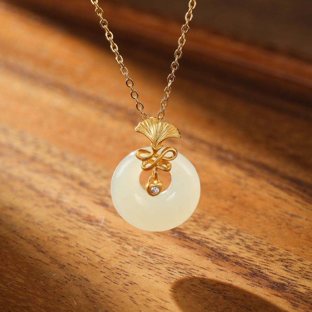Collier Jade Blanc et Zircon - Grâce d'Œillet Argent Plaqué Or - Biloria
