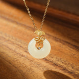 Collier Jade Blanc et Zircon - Grâce d'Œillet Argent Plaqué Or - Biloria