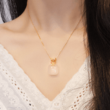 Collier Jade Blanc Papillon Argent Plaqué Or - Biloria