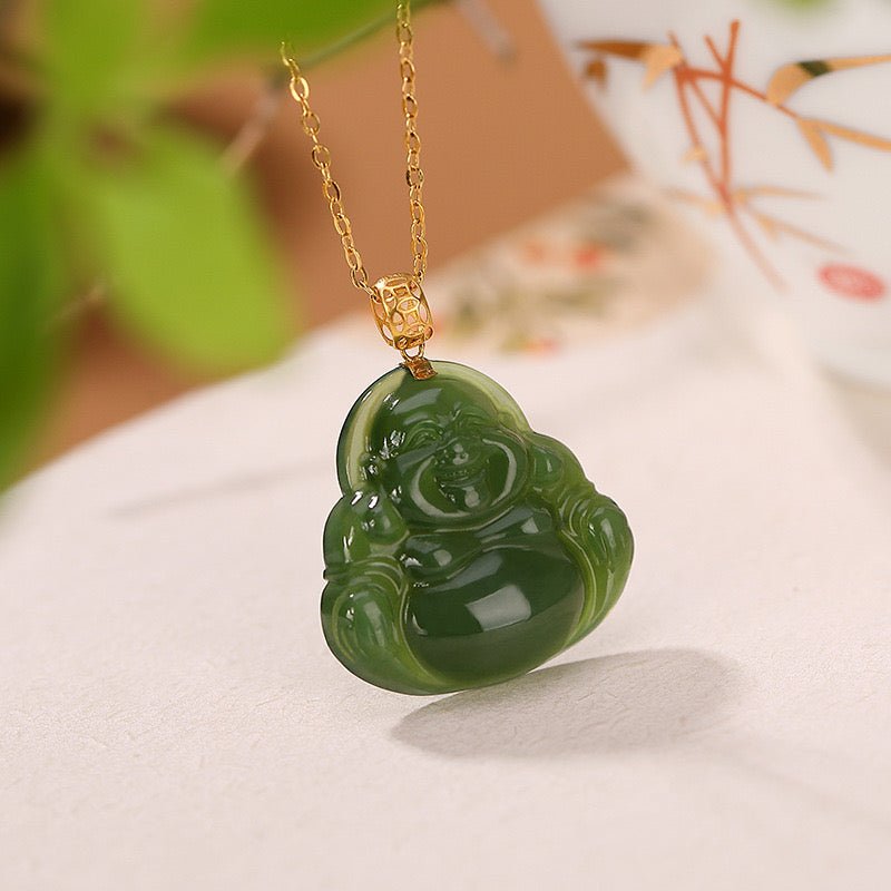 Collier Jade Bouddha Or 18K Porte-Bonheur Bureau - Biloria