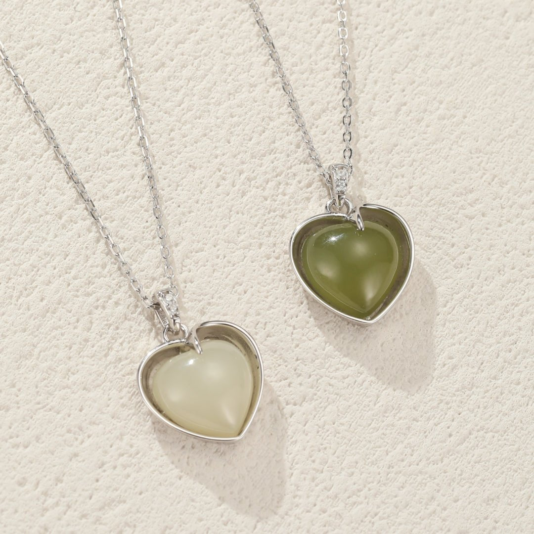 Collier Jade Cœur d'Éveil - Argent 925 | Pierre Naturelle - Biloria