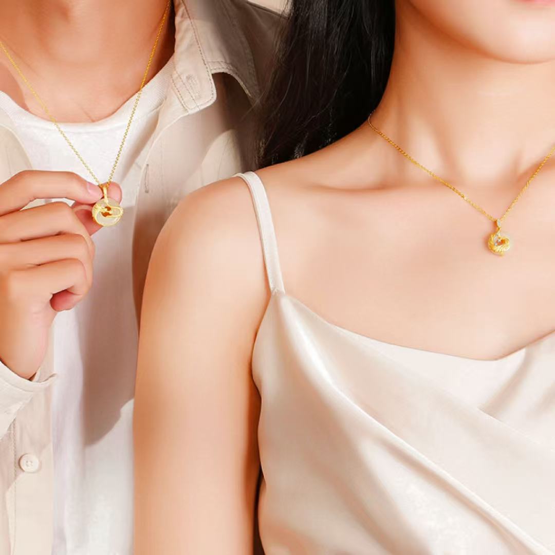 Collier Jade Couple Union Sacrée Argent Plaqué Or - Biloria
