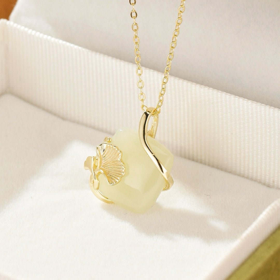 Collier Jade Feuille de Ginkgo - Argent Plaqué Or - Biloria