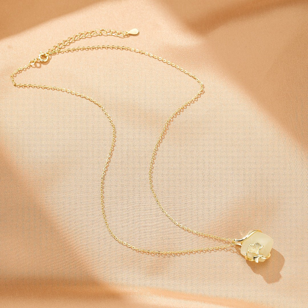 Collier Jade Feuille de Ginkgo - Argent Plaqué Or - Biloria