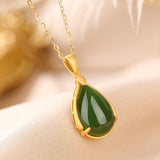 Collier Jade Goutte en Argent Plaqué Or pour Harmonie et Équilibre - Biloria