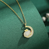 Collier Jade Lapin sur Lune Argent Plaqué Or - Biloria