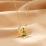 Collier Jade Néphrite Cheval Coq Lune Porte-Bonheur - Biloria