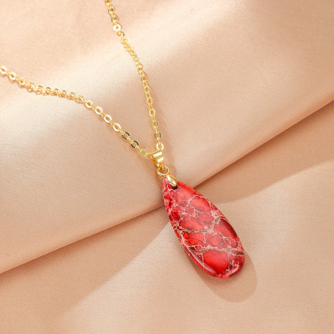 Collier Jaspe Rouge Goutte Or - Biloria