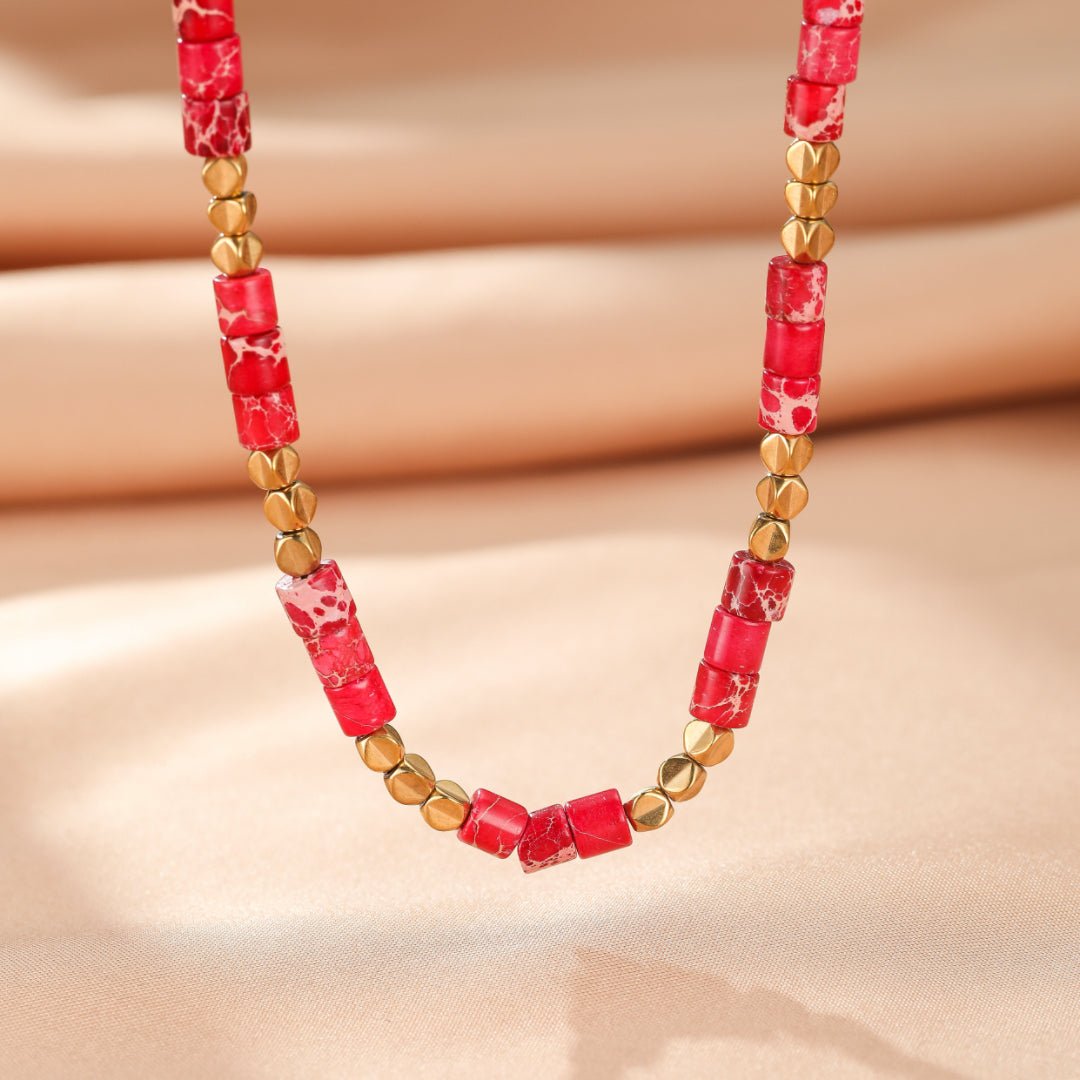 Collier Jaspe Vert Rouge – Bijou Déco Ethnique - Biloria