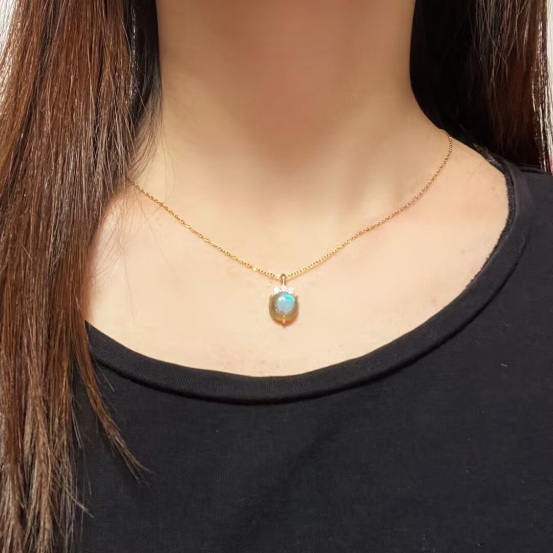 Collier Labradorite Argent Plaqué Or, Bijou Mystique - Biloria