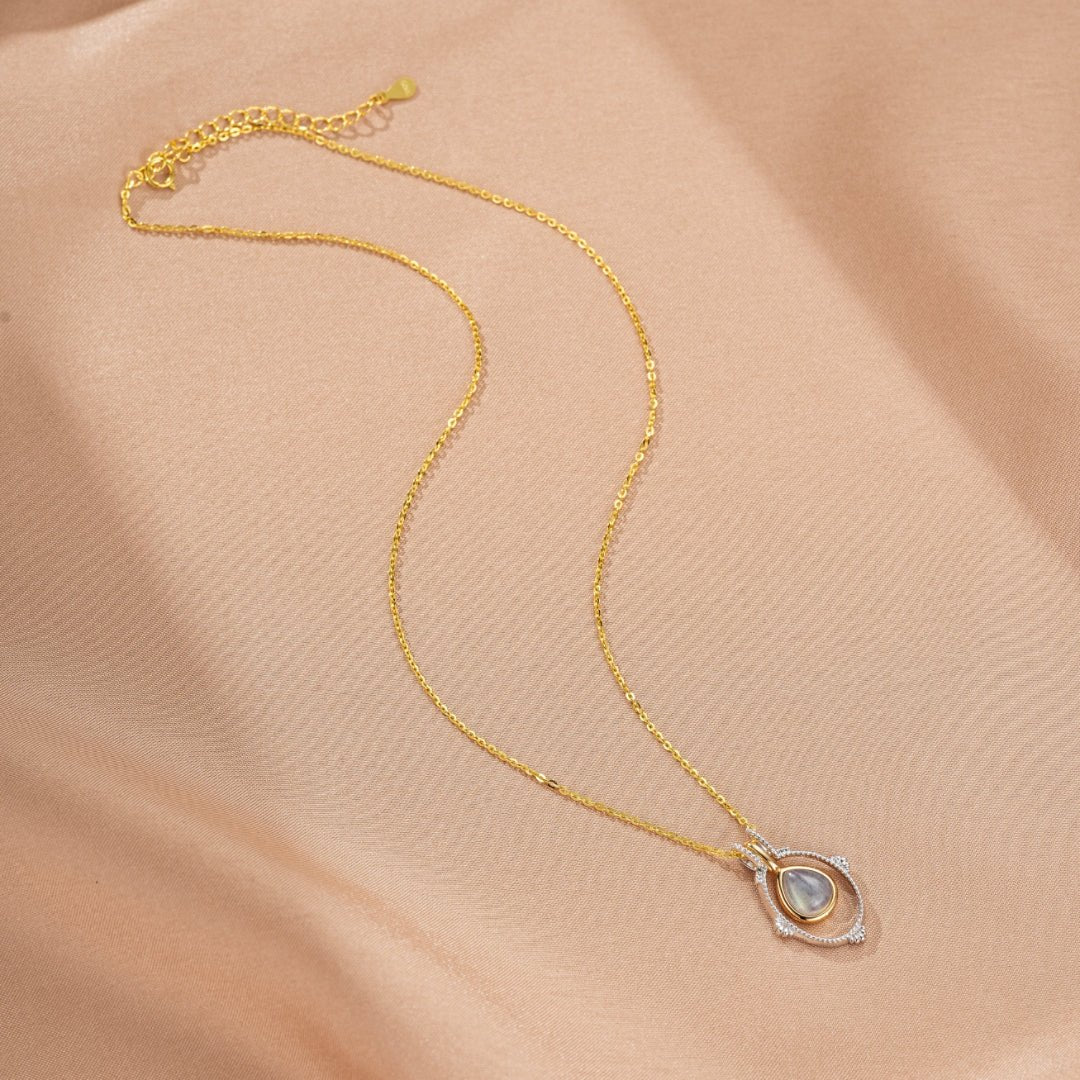 Collier Labradorite Halo Mystique Argent Plaqué Platine - Biloria