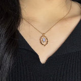 Collier Labradorite Perle Nacre Zircon Argent Plaqué Or Fait Main - Biloria