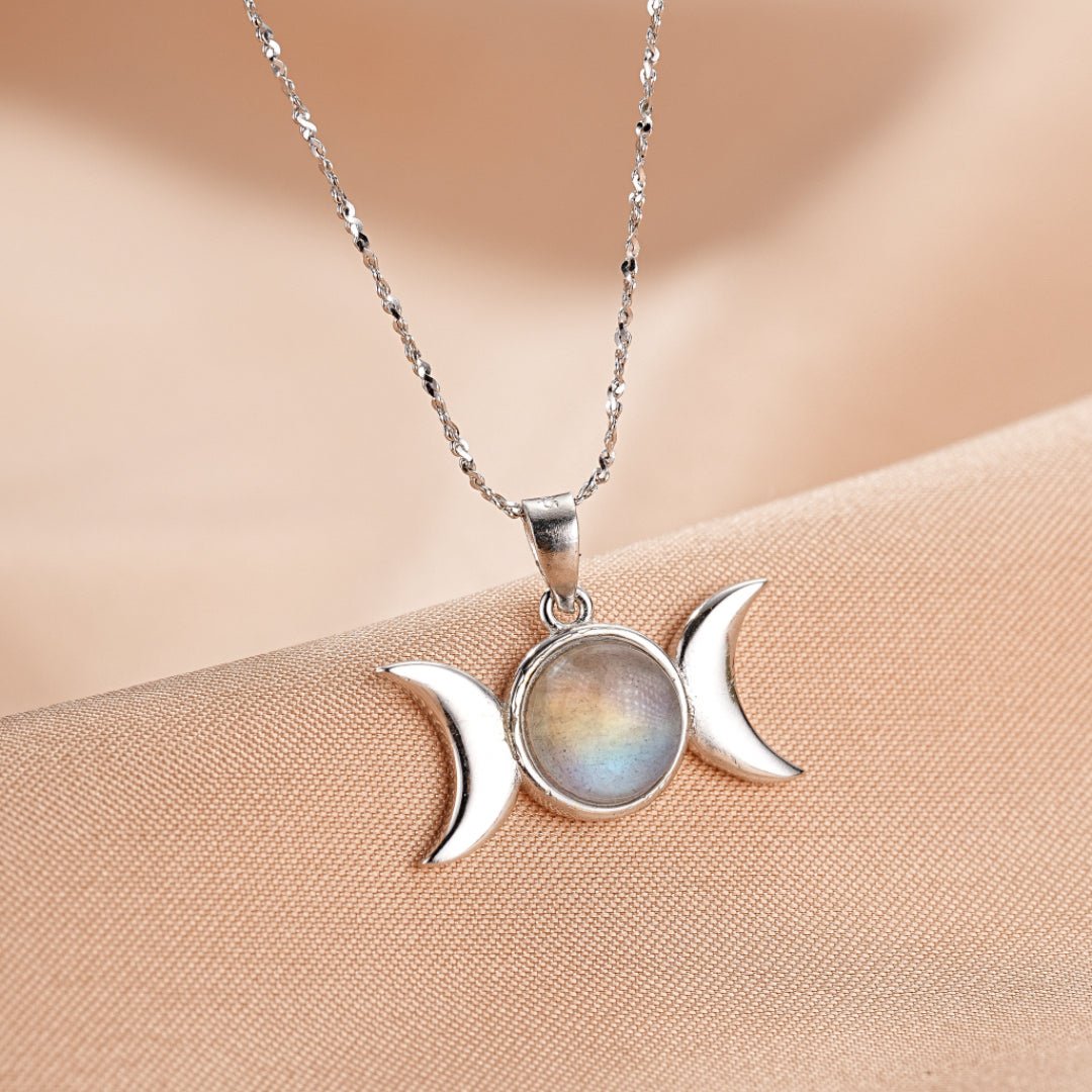 Collier Labradorite Triple Lune Argent 925 – Protection Féminine - Biloria