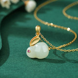 Collier Lapin en Jade et Argent Plaqué Or – Symbole de Sagesse - Biloria