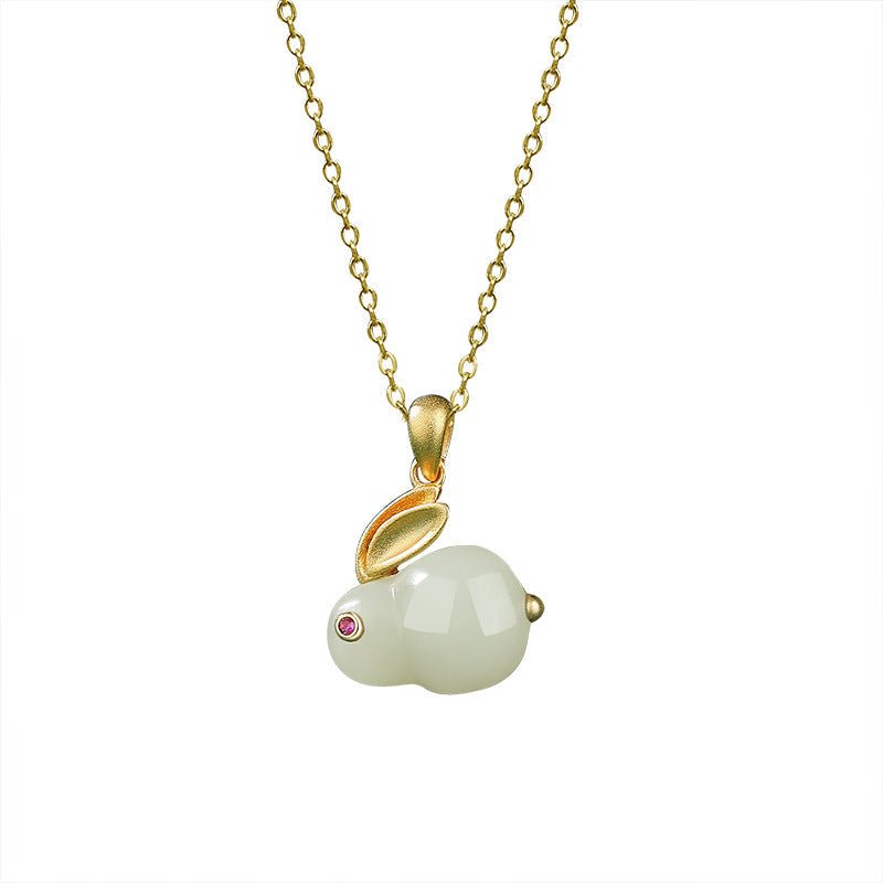 Collier Lapin en Jade et Argent Plaqué Or – Symbole de Sagesse - Biloria