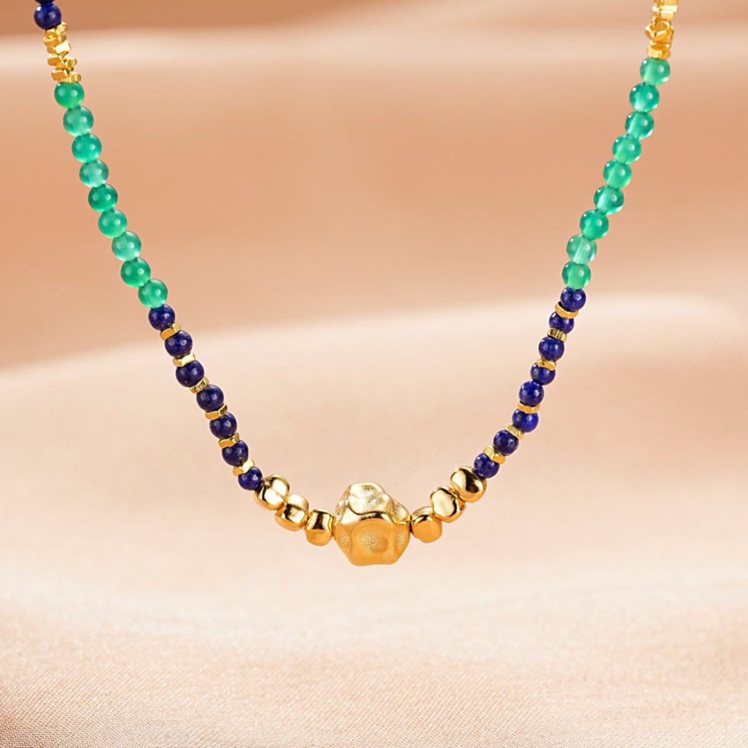 Collier Lapis-Lazuli et Jade Vert – Argent Plaqué Or - Biloria