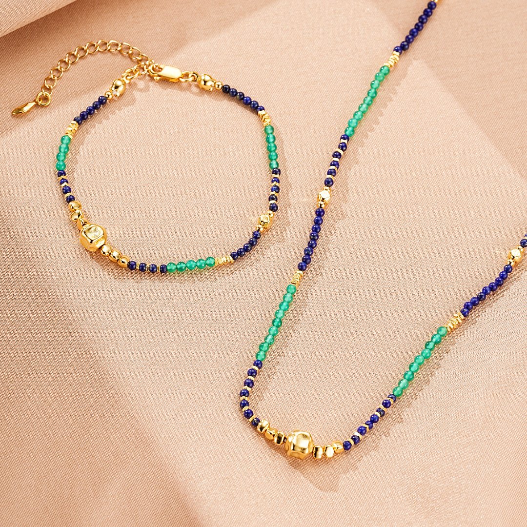 Collier Lapis-Lazuli et Jade Vert – Argent Plaqué Or - Biloria