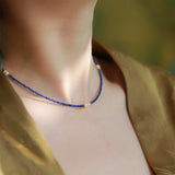 Collier Lapis-Lazuli et Perle Naturelle – Bijou Fin Ajustable - Biloria