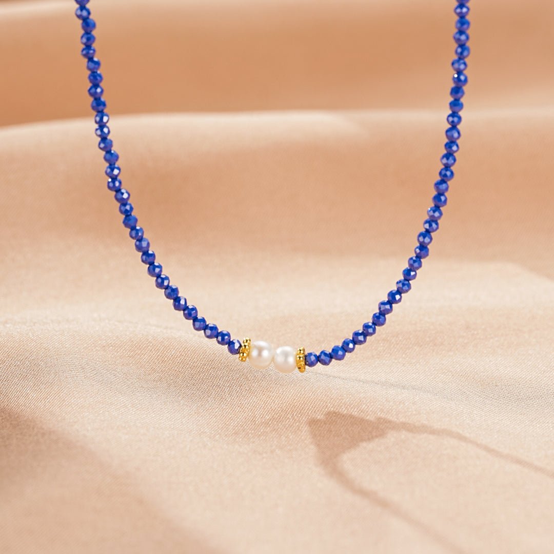 Collier Lapis-Lazuli et Perle Naturelle – Bijou Fin Ajustable - Biloria