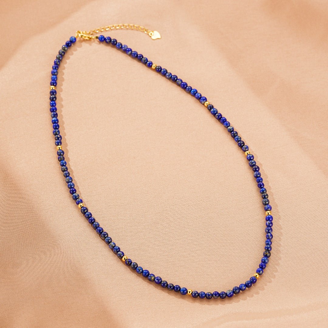 Collier Lapis Lazuli Perle 2mm – Double Rang Laiton Doré - Biloria