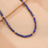 Collier Lapis Lazuli Perle 2mm – Double Rang Laiton Doré - Biloria