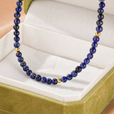 Collier Lapis Lazuli Perle 2mm – Double Rang Laiton Doré - Biloria