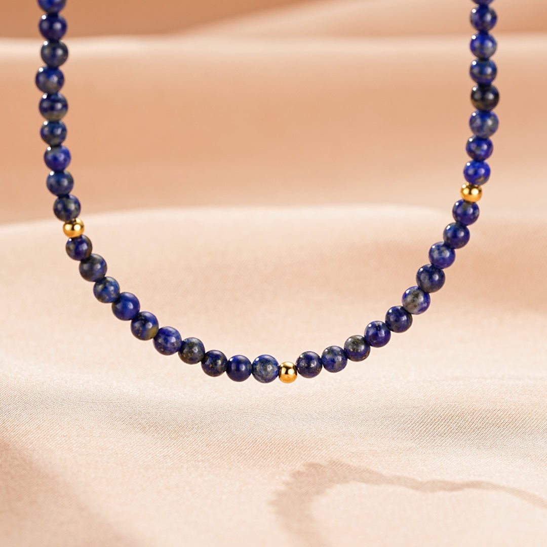 Collier Lapis Lazuli Perle 2mm – Double Rang Laiton Doré - Biloria