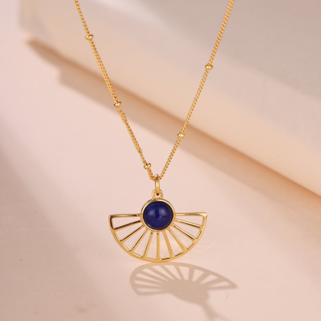 Collier Lapis Lazuli Soleil Bleu Argent Plaqué Or - Biloria