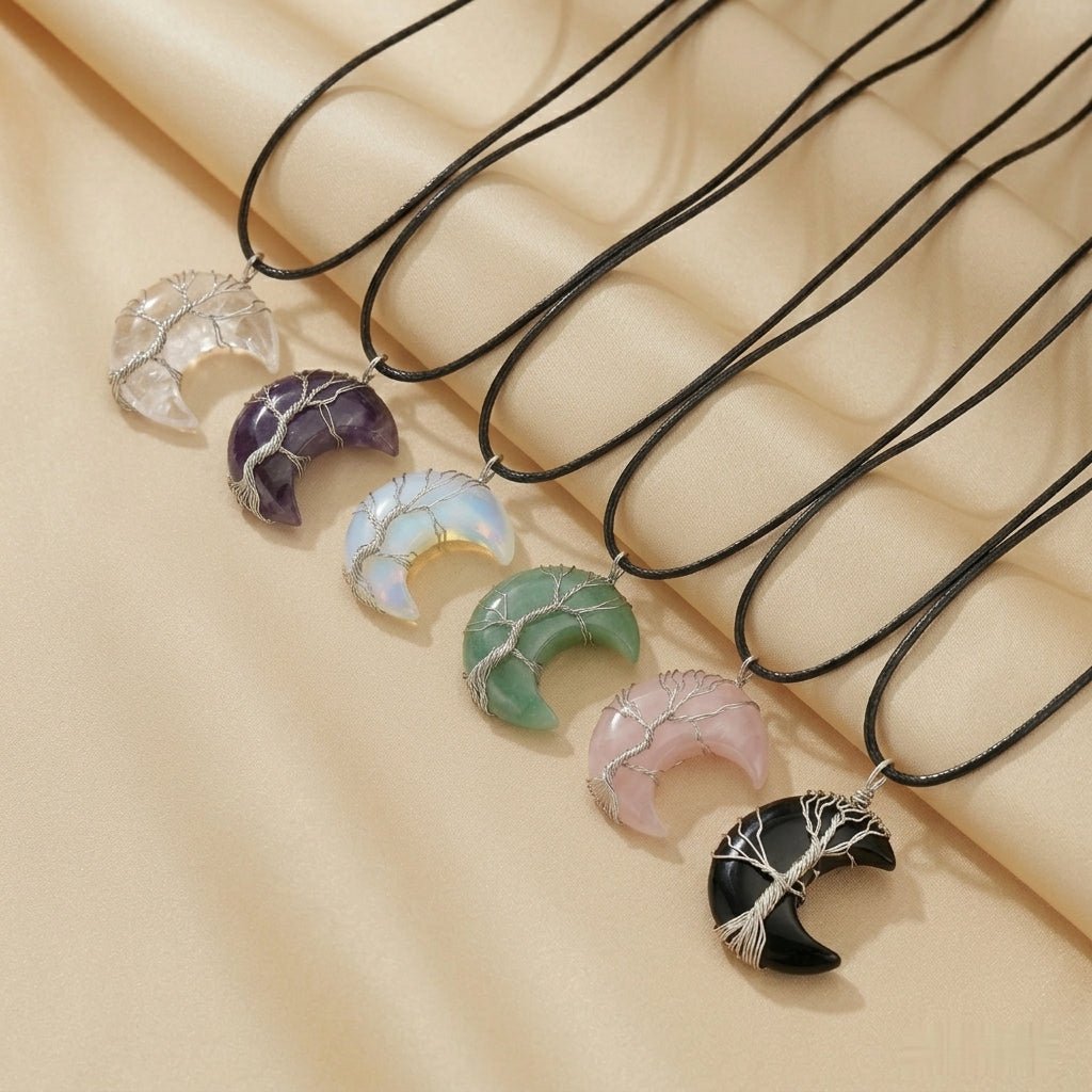Collier Lune Arbre de Vie Pierres Naturelles - Biloria