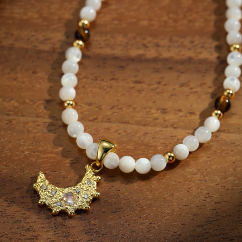 Collier Lune Pierre de Lune Argent Plaqué Or - Bijou Spirituel - Biloria