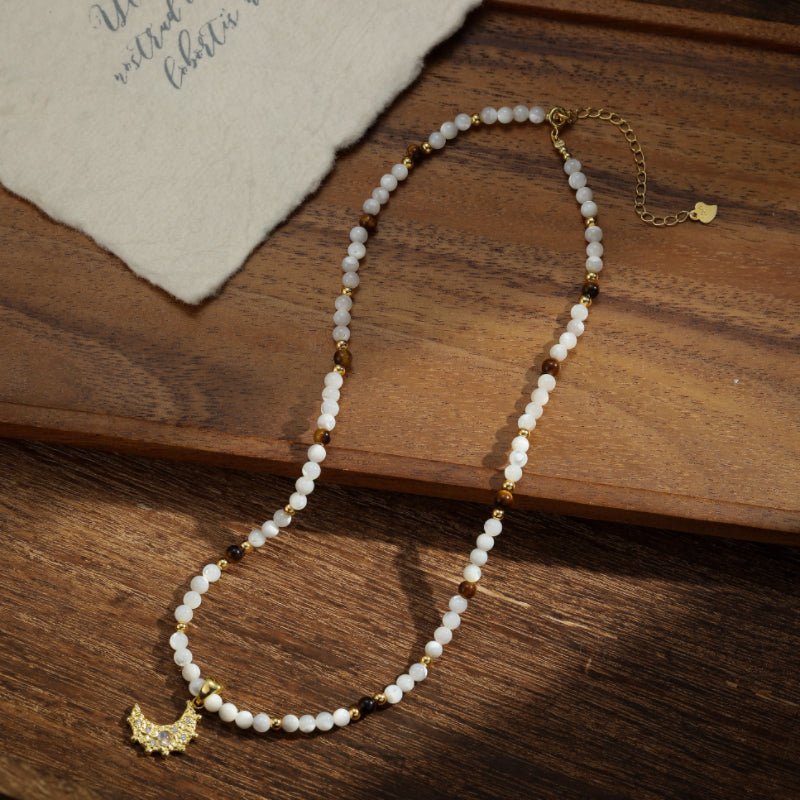 Collier Lune Pierre de Lune Argent Plaqué Or - Bijou Spirituel - Biloria
