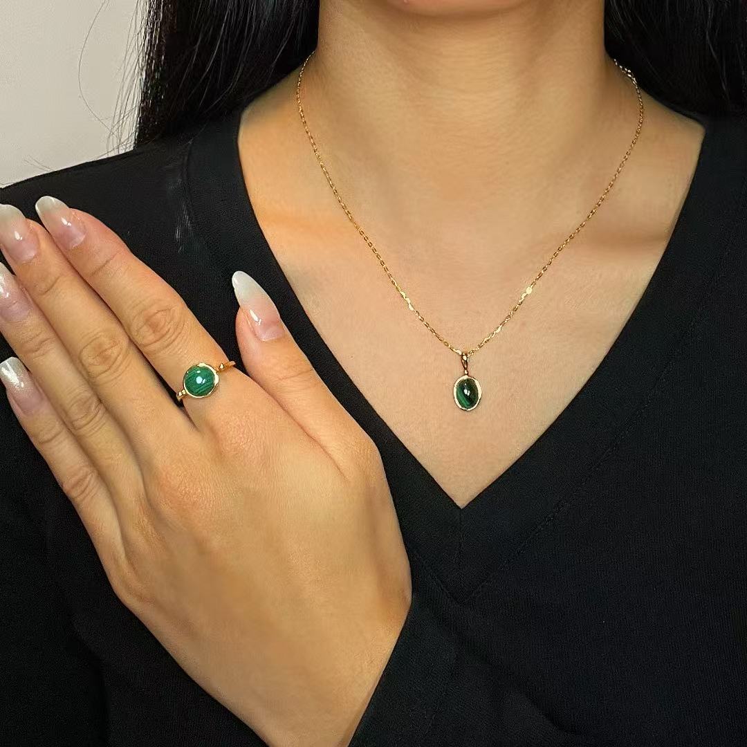 Collier Malachite – Calme et Protection, Argent Plaqué Or - Biloria
