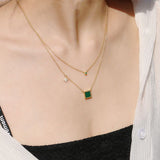 Collier Malachite Cube et Zircon – Argent Plaqué Or - Biloria