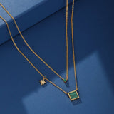 Collier Malachite Cube et Zircon – Argent Plaqué Or - Biloria