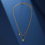 Collier Malachite Cube et Zircon – Argent Plaqué Or - Biloria
