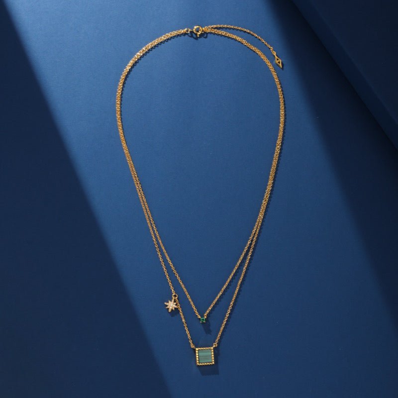 Collier Malachite Cube et Zircon – Argent Plaqué Or - Biloria