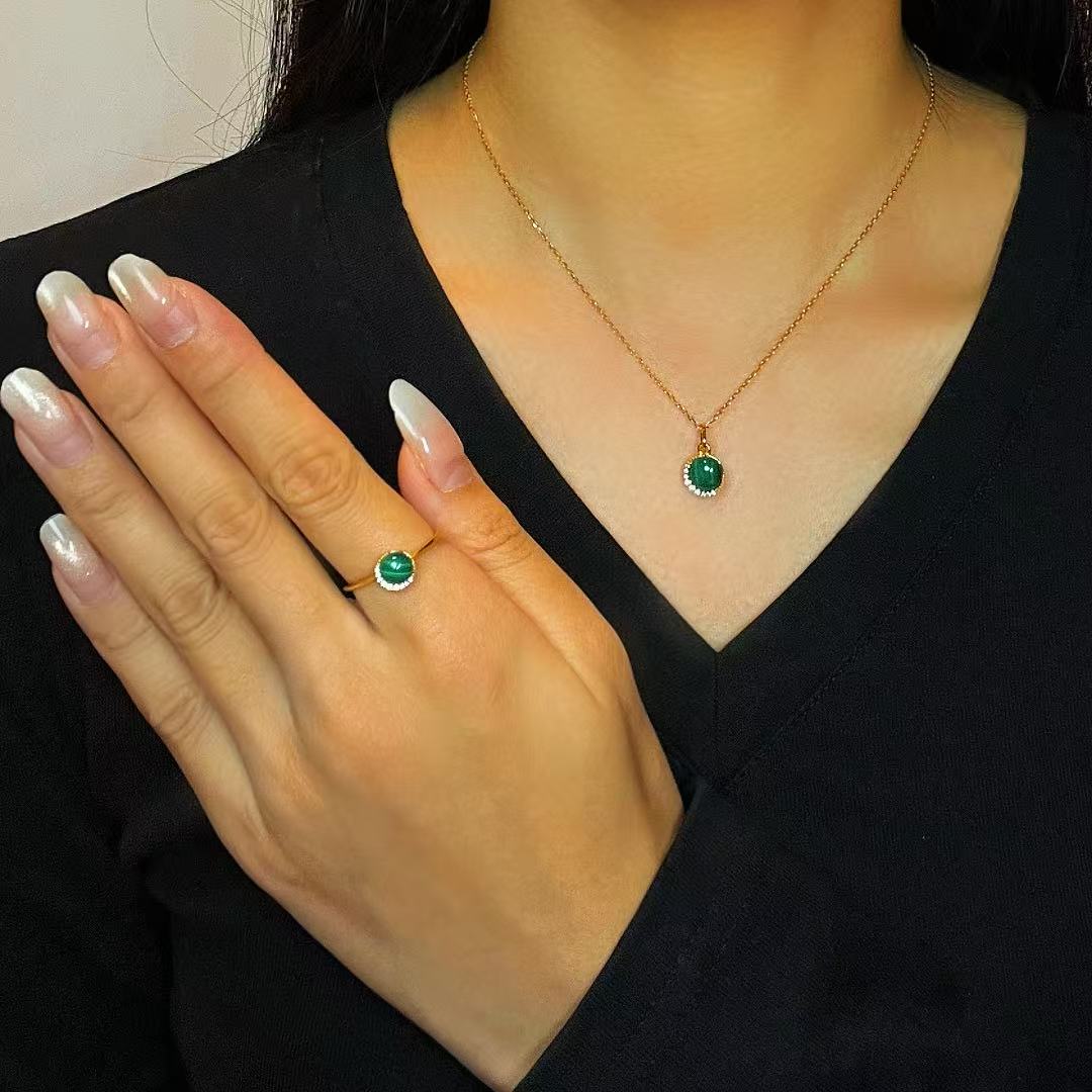 Collier Malachite et Zircons – Argent Plaqué Or 10K - Biloria