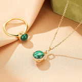 Collier Malachite et Zircons – Argent Plaqué Or 10K - Biloria