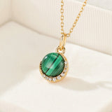 Collier Malachite et Zircons – Argent Plaqué Or 10K - Biloria