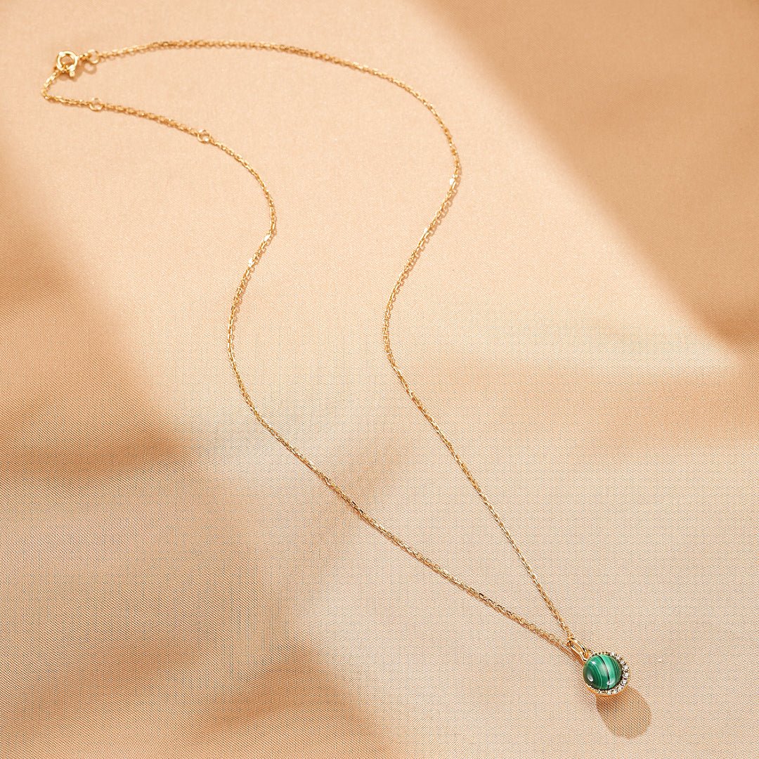 Collier Malachite et Zircons – Argent Plaqué Or 10K - Biloria