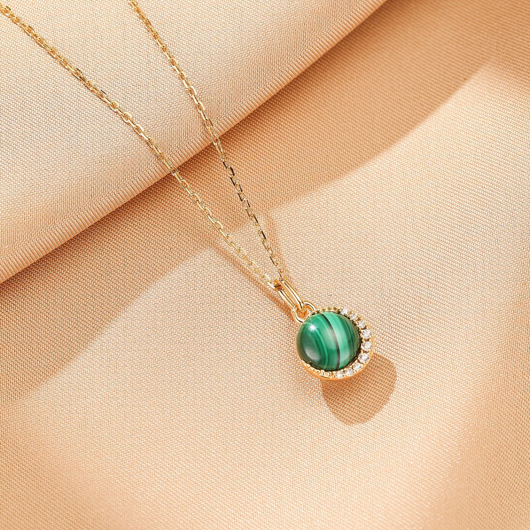 Collier Malachite et Zircons – Argent Plaqué Or 10K - Biloria