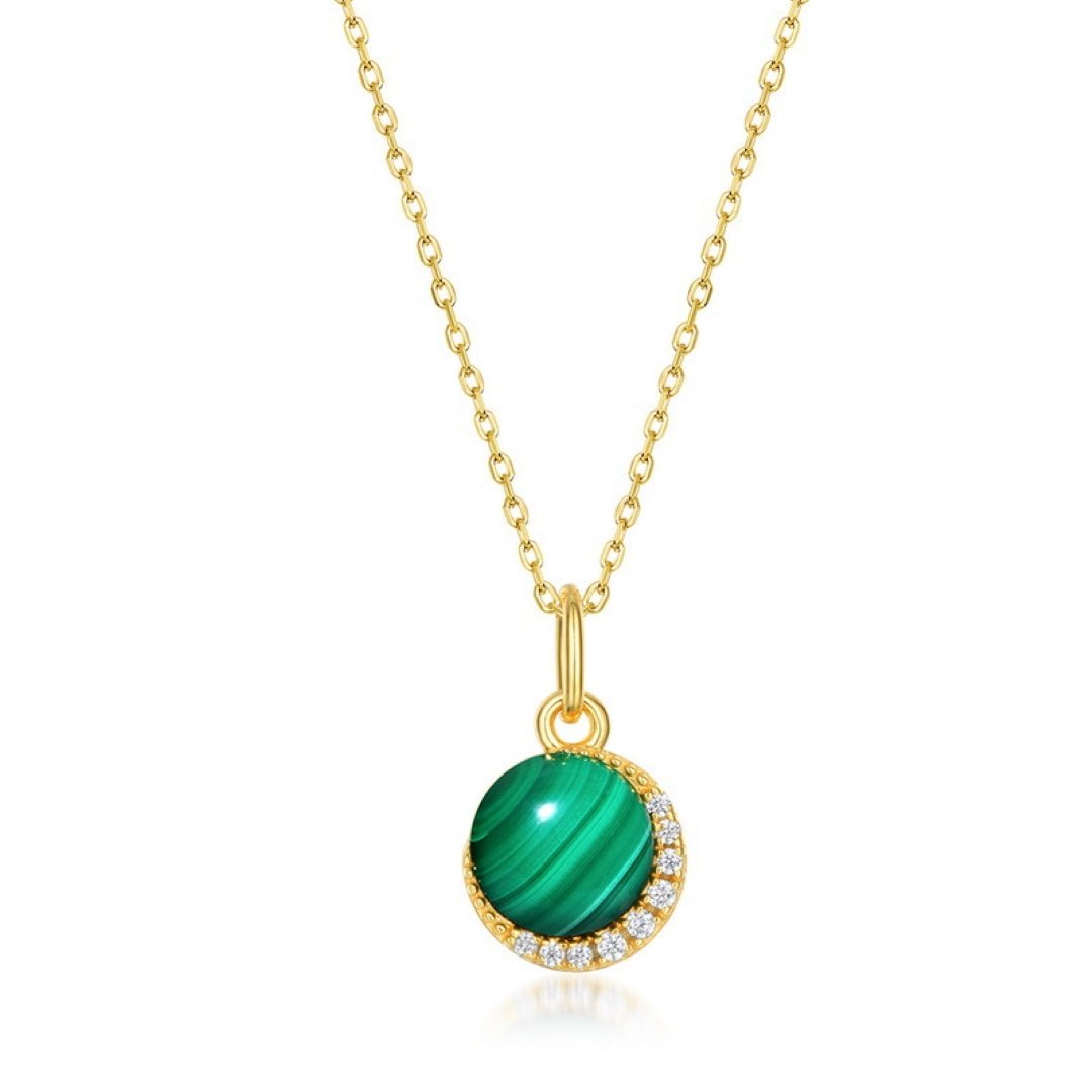 Collier Malachite et Zircons – Argent Plaqué Or 10K - Biloria
