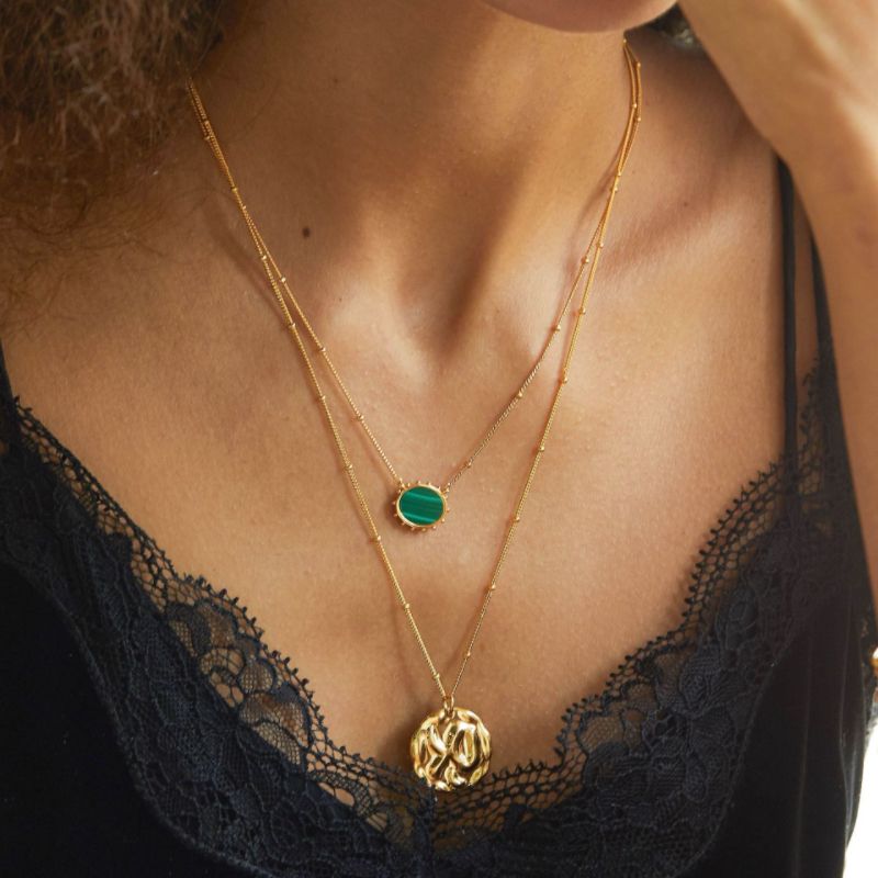 Collier Malachite ou Lapis Lazuli Ovale Argent Plaqué Or - Biloria