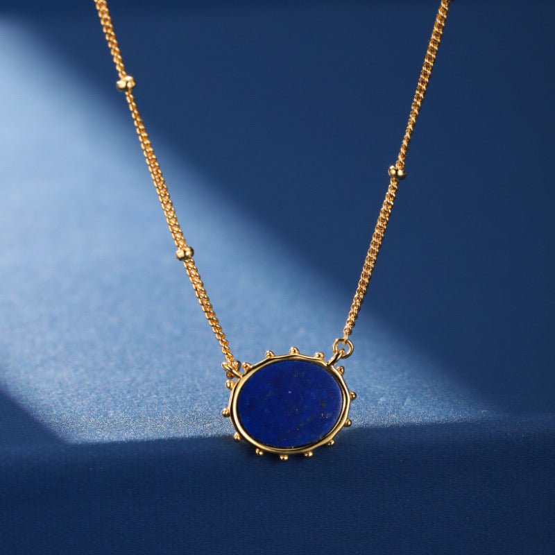 Collier Malachite ou Lapis Lazuli Ovale Argent Plaqué Or - Biloria