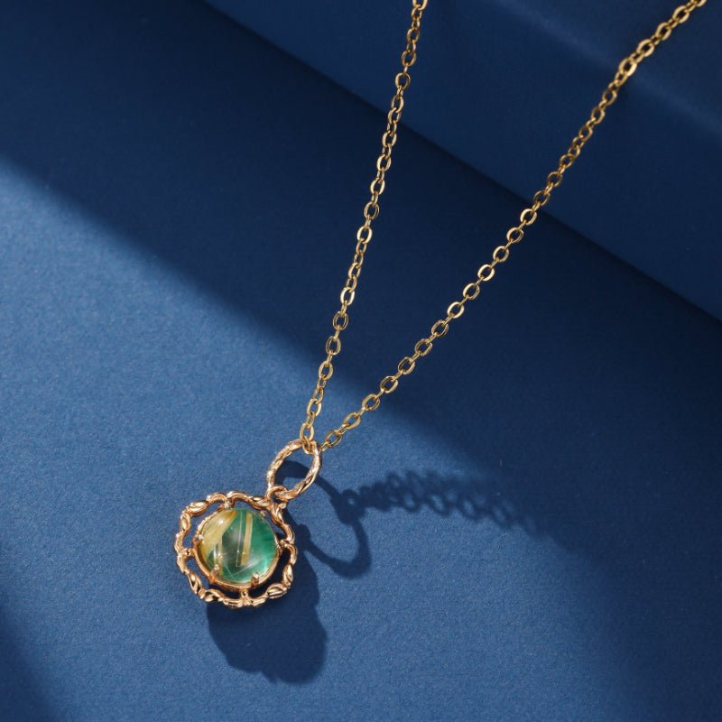 Collier Malachite Quartz Rutile Argent Plaqué Or – Pendentif Impérial - Biloria