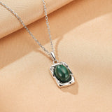 Collier Malachite Rectangulaire en Argent Massif ou Plaqué Or - Biloria