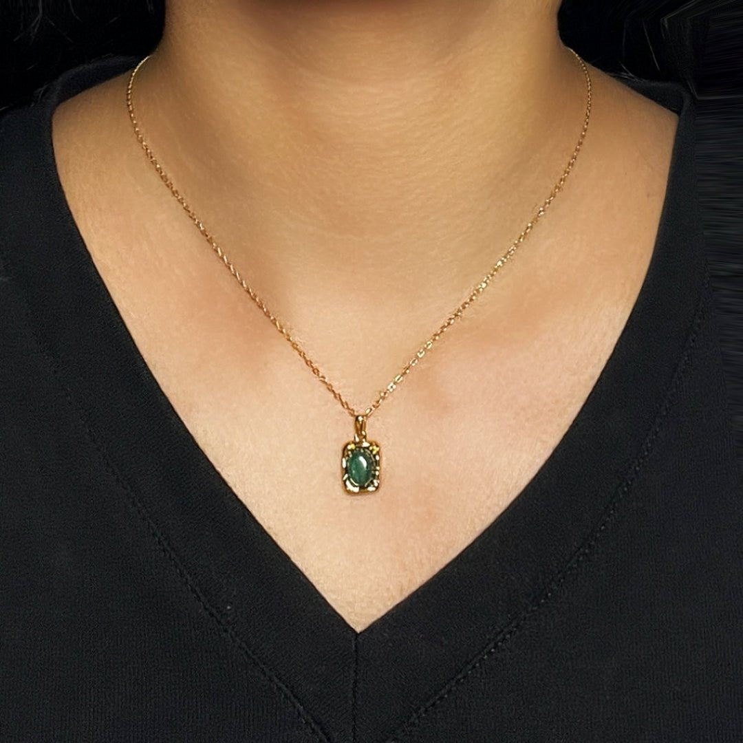 Collier Malachite Rectangulaire en Argent Massif ou Plaqué Or - Biloria