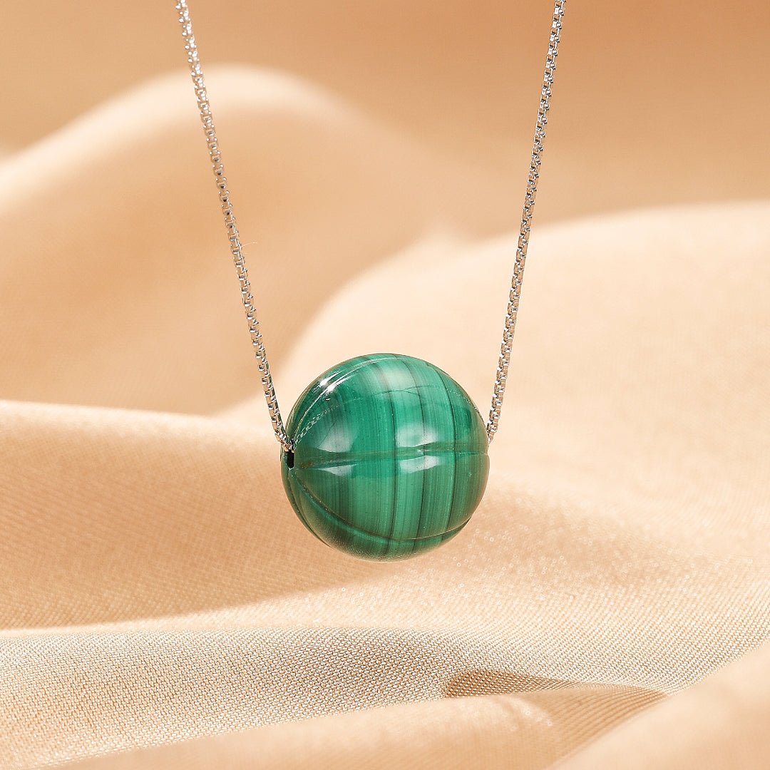Collier Malachite Sphère 12 mm Argent 925 – Protection - Biloria