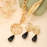 Collier Obsidienne Noire Spirale Dorée Protection Spirituelle - Biloria